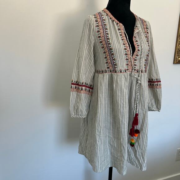 Zara TRF Trafaluc Striped Embroidered Mini Peasant Dress, Size ZS - Picture 4 of 9